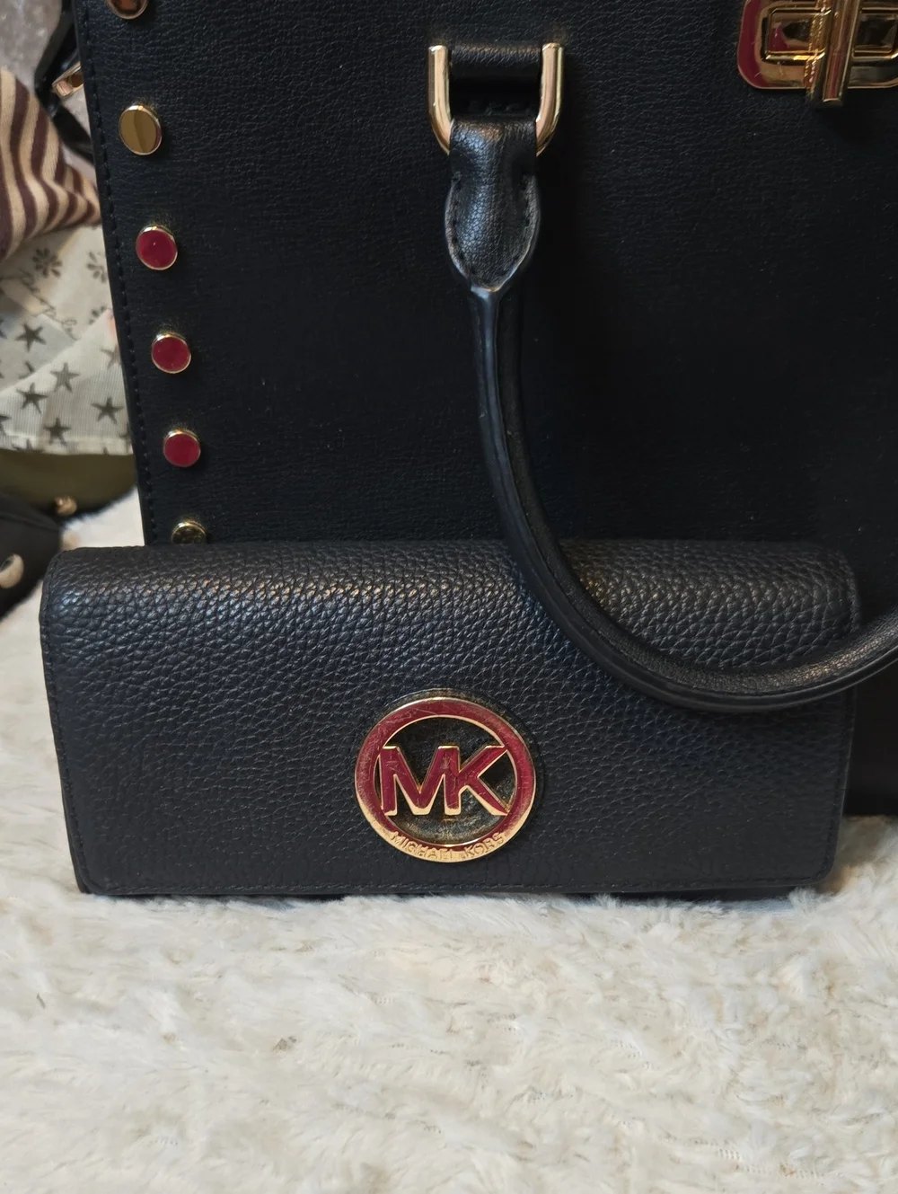 Michael Kors Black Pebbled Leather Satchel with Wallet